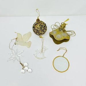 Vintage Gold Christmas Tree Ornaments Set of 6 Dove Bauble Rocking Horse Joy